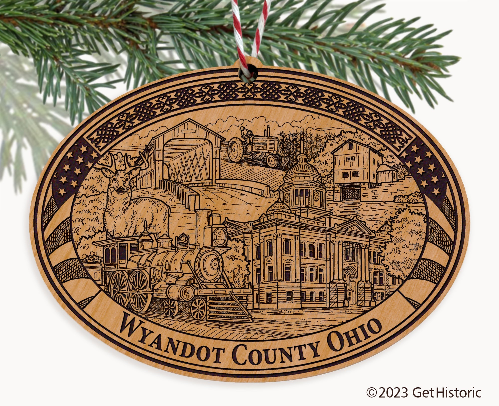 Wyandot County Ohio Engraved Natural Ornament